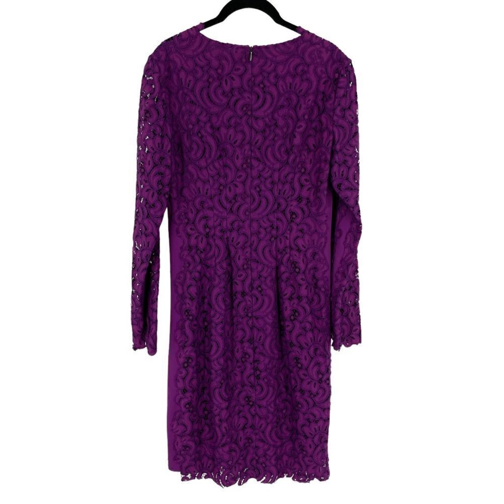 SALE Elie Tahari Bellamy Purple Lace Long-Sleeve Cocktail Party Sheath Dress 8 - Picture 5 of 10